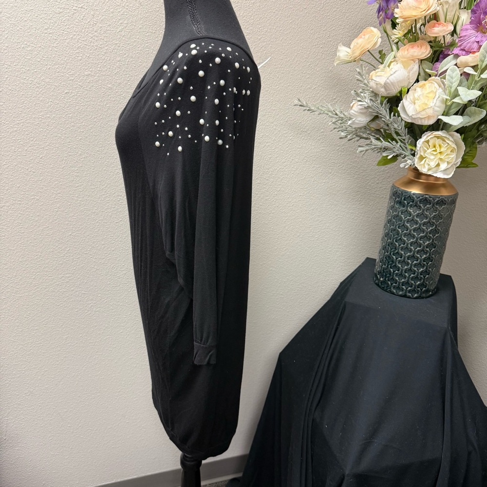 Ocasión Black Embellished Pearl Shoulder Dolman Sleeve Tunic Top 2X - Picture 2 of 7